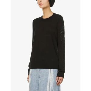 Zadig & Voltaire Black Wool Cashmere Sweater Sequin Elbow Patches Size S